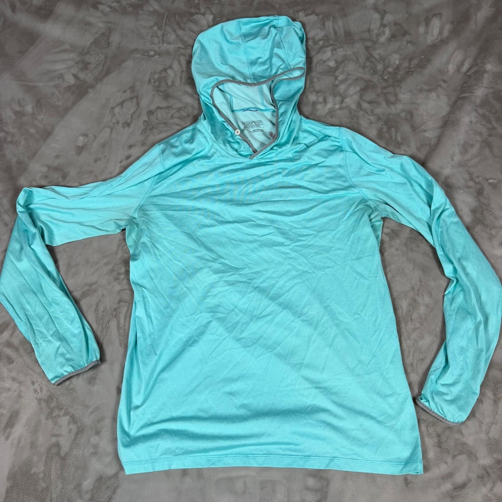 Patagonia Womens Turquoise Sun Hoodie Long Sleeve Thumbholes Size Medium